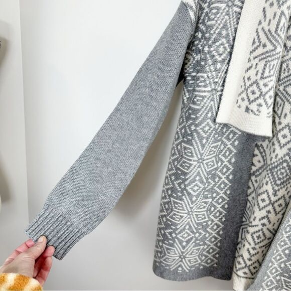 Talbots Cream Gray Patterned Cashmere Wool Open Front Thick Comfy Cardigan Sz M - Picture 6 of 10